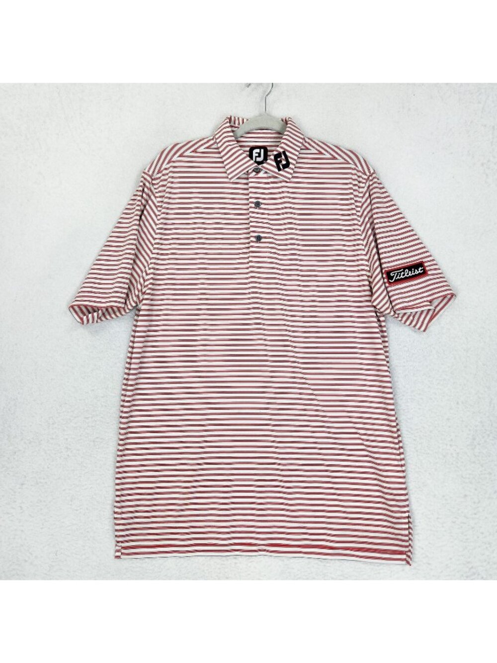 Foot Joy Shirt Mens Medium White Red Striped Polo Golf Stretch Titleist Logo
